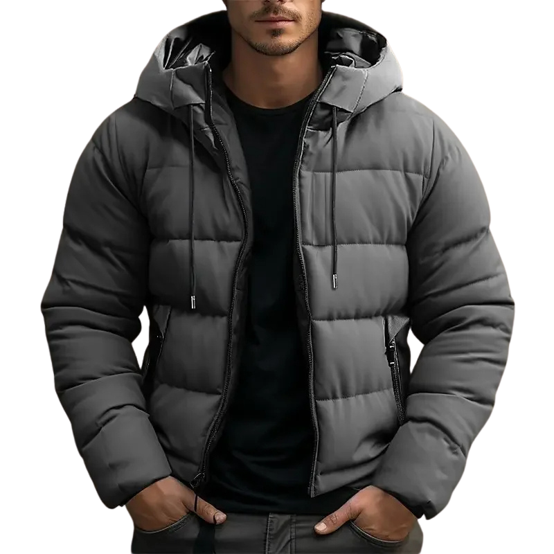 Hooded Puffer Jacket for Men - Zip Front - Image 2