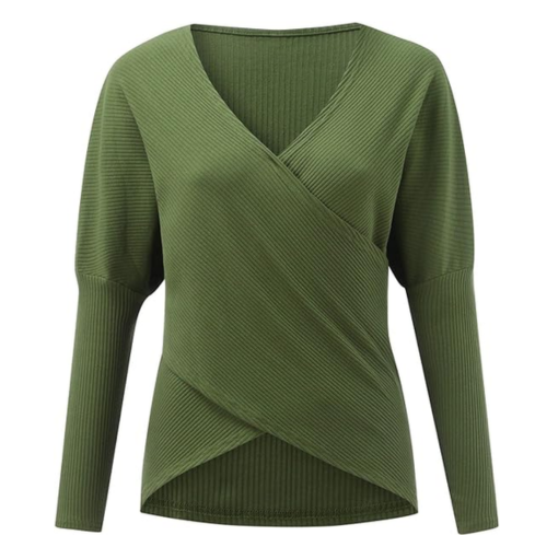 V-Neck Wrap Front Sweater for Women - Long Sleeve - Image 2