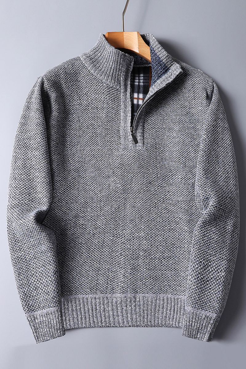 Ribbed Knit Quarter Zip Sweater for Men - Relaxed - Image 4