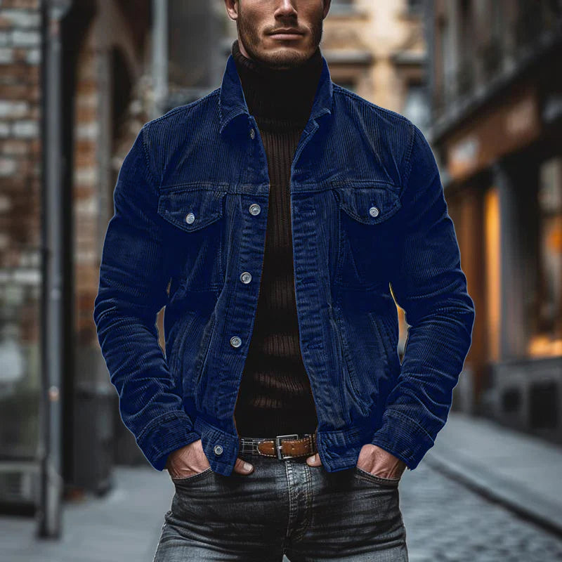 Corduroy Button-Down Jacket for Men - Chest Pockets - Image 4
