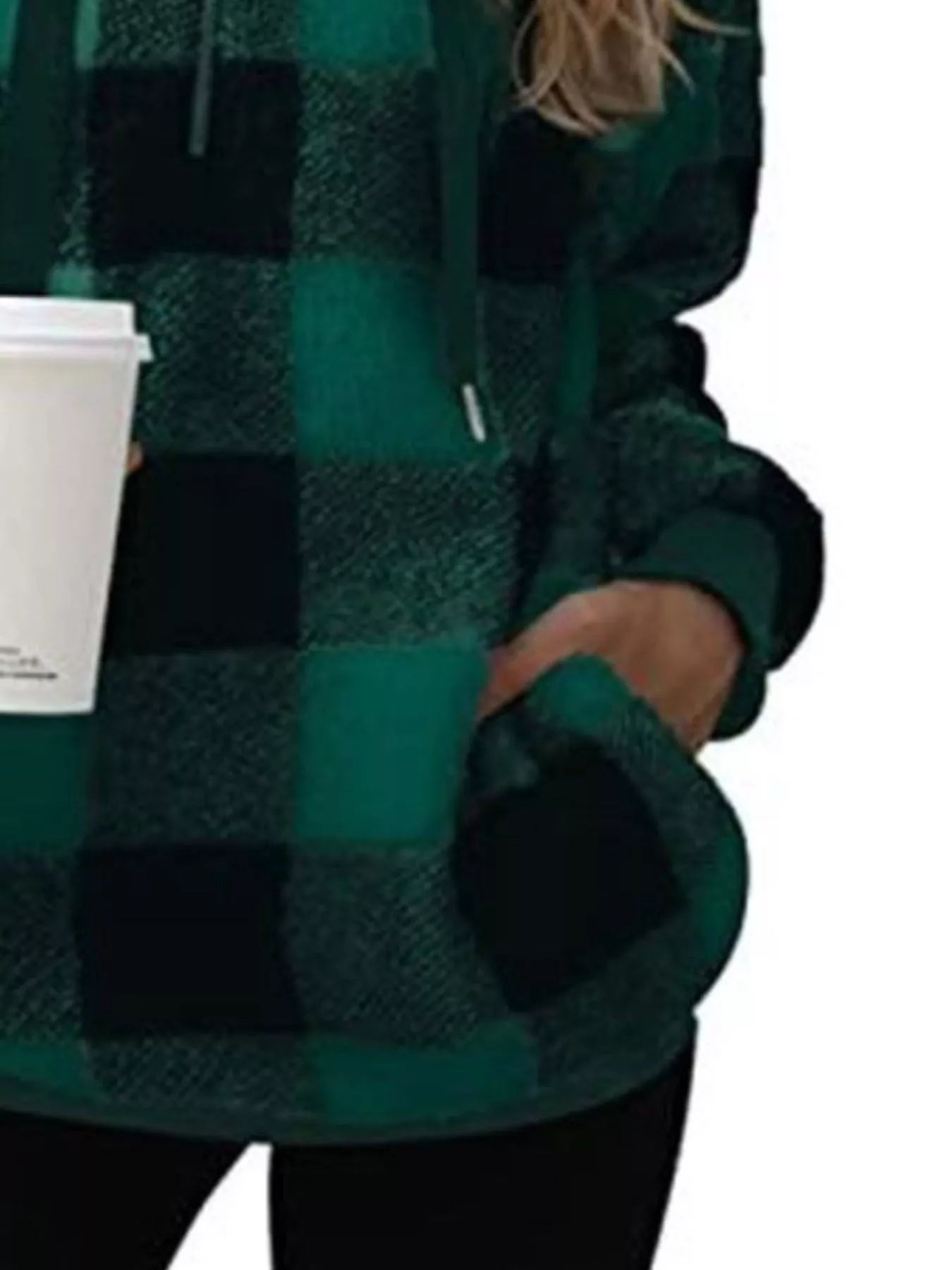 Plaid Hooded Pullover for Women - Half-Zip - Image 11