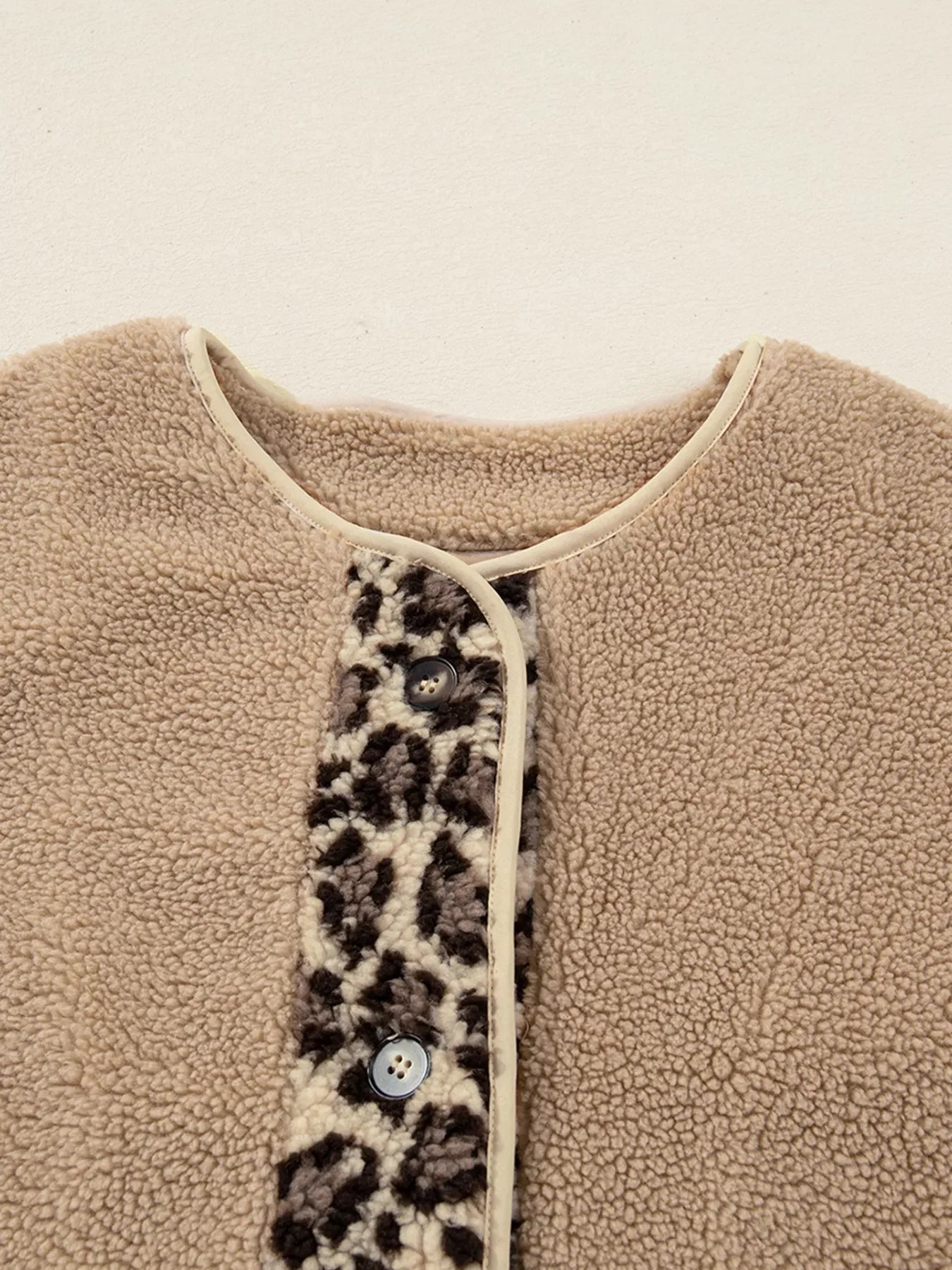 Sherpa Jacket for Women - Leopard Print Trim - Image 10
