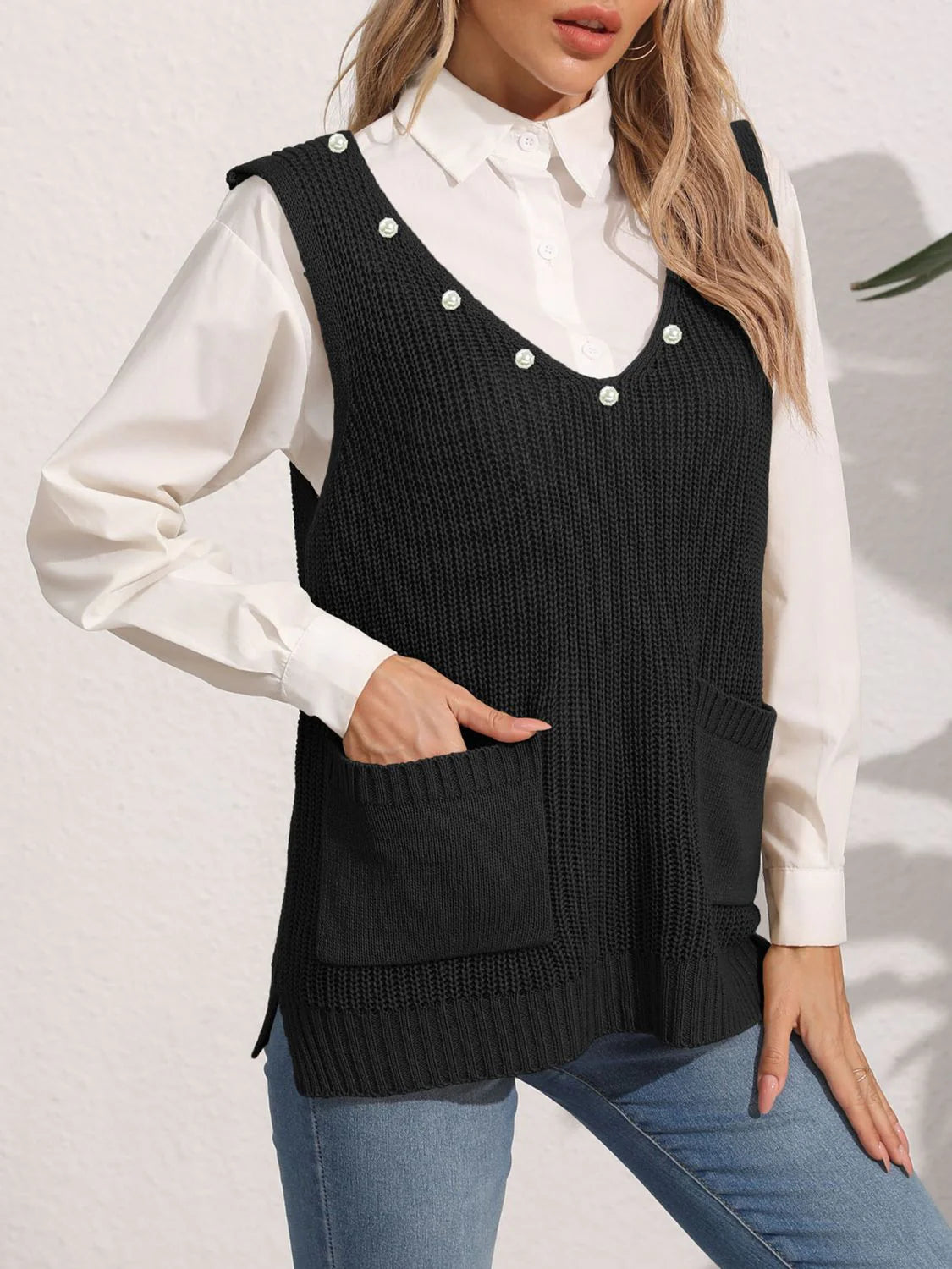 Sweater Vest for Women - Pocket Vest - Image 2