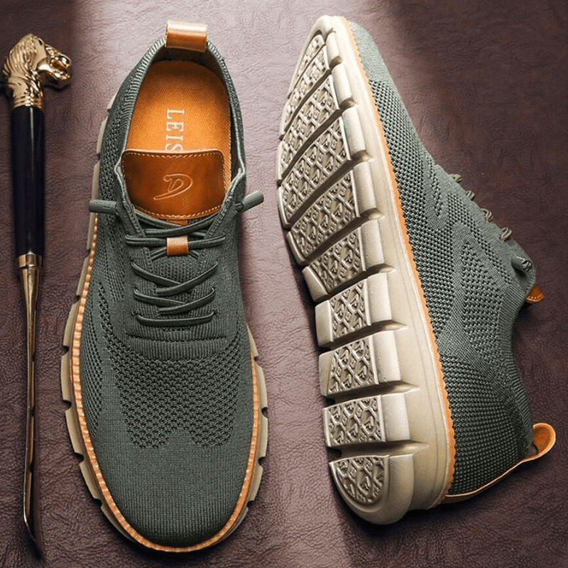 Lace-Up Sneakers for Men - Round Toe Perforated Upper - Image 1