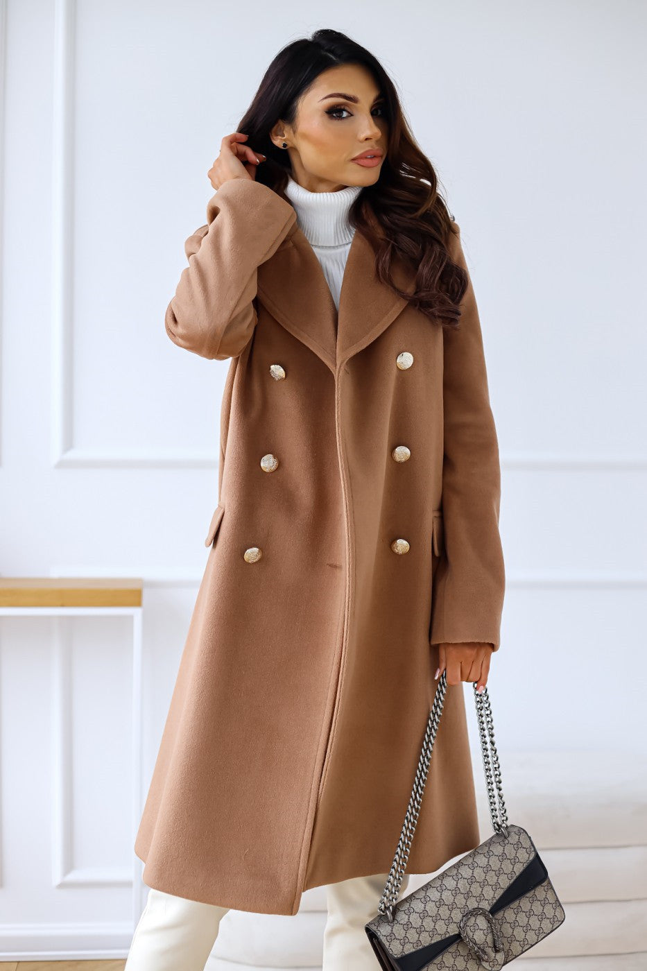 Double-Breasted Long Coat for Women - Button Front - Image 7