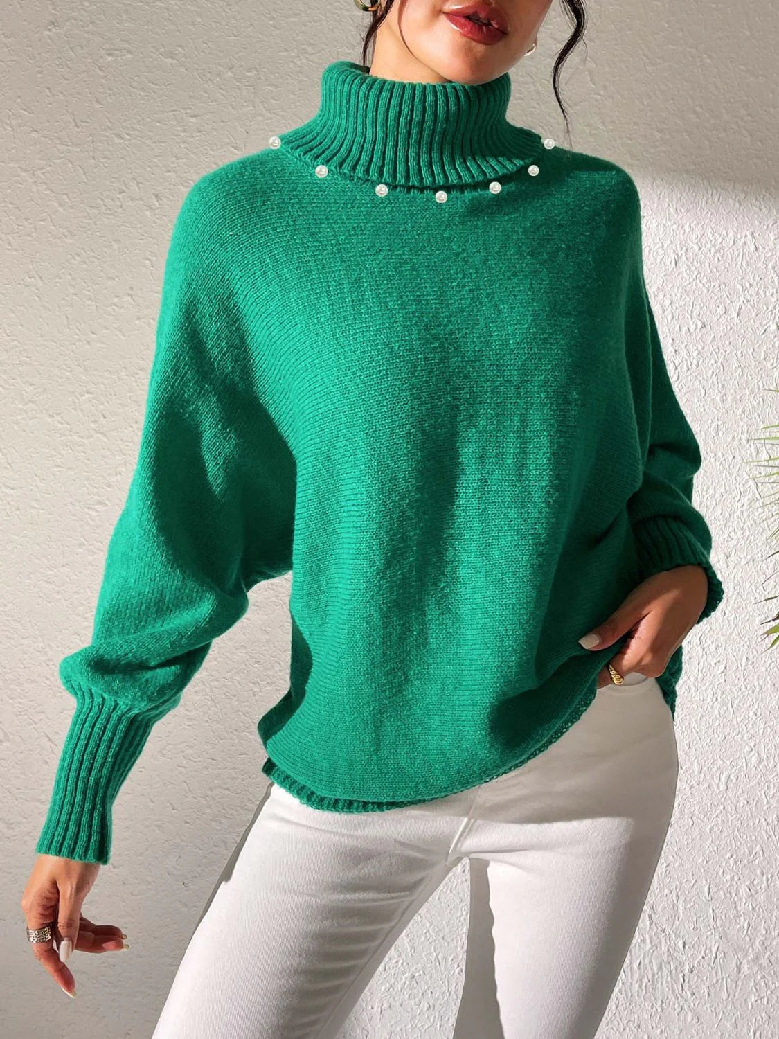 Turtleneck Sweater for Women - Balloon Sleeve - Image 2
