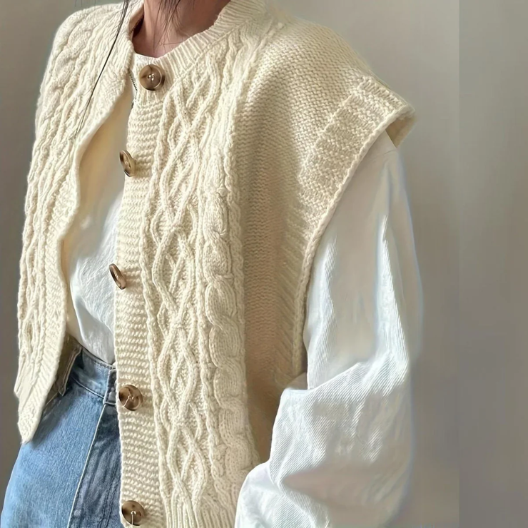 Cable Knit Vest for Women - Button Front - Image 3