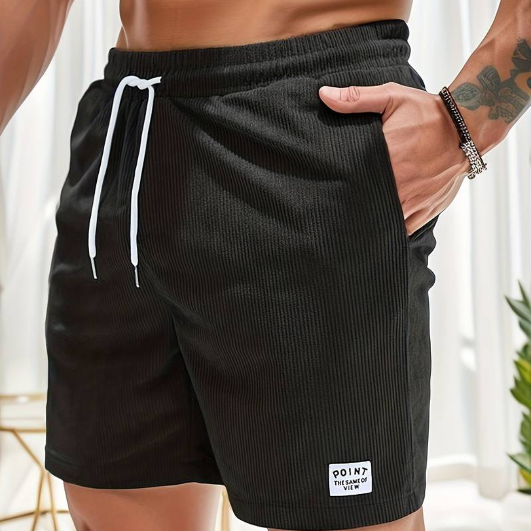 Corduroy Casual Shorts for Men - Drawstring Relaxed Fit - Patch Detail Knee Length - Image 3