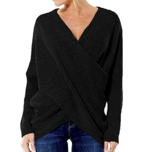 V-Neck Wrap Front Sweater for Women - Long Sleeve - Image 3