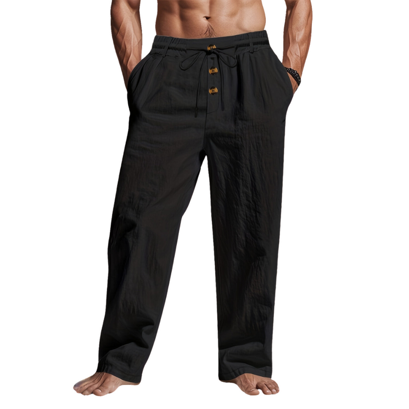 Linen Drawstring Pants for men - Loose Fit - Casual Elastic Waist Pleated Button Front - Image 1