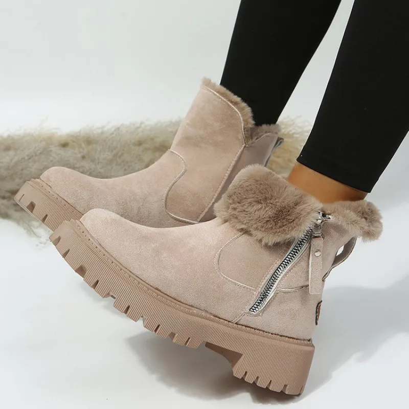 Ankle Boots for Women - Faux Fur Trim - Image 3