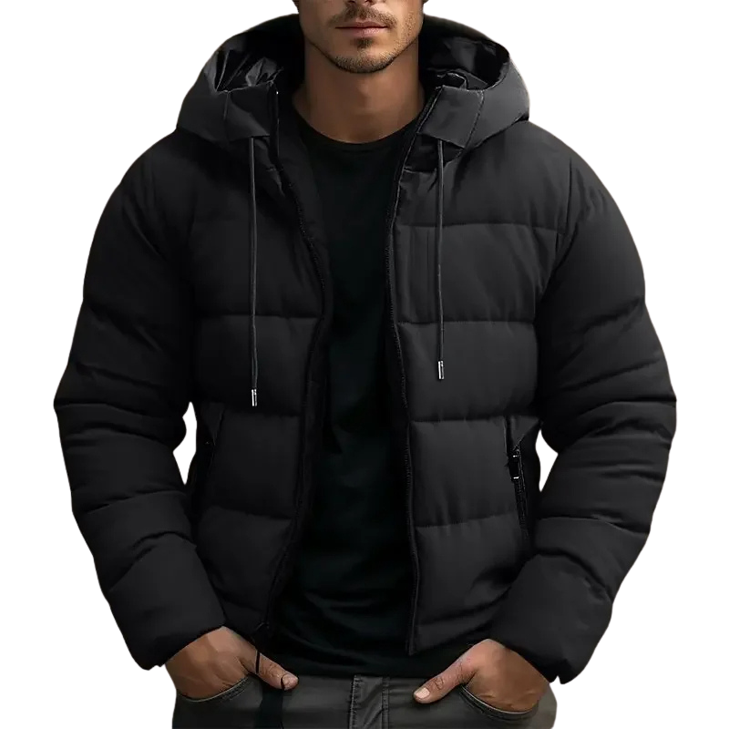 Hooded Puffer Jacket for Men - Zip Front - Image 3