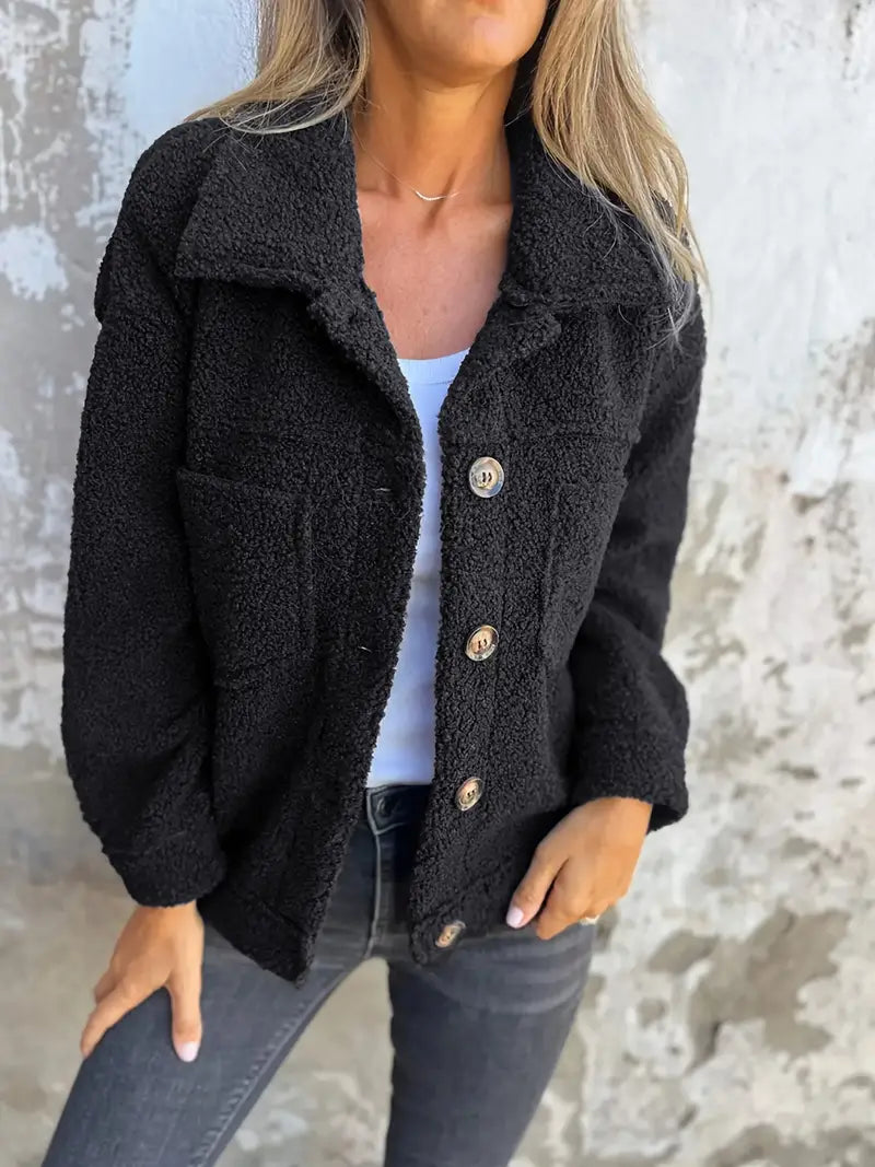Fleece Button-Down Jacket for Women - Long Sleeve - Image 4