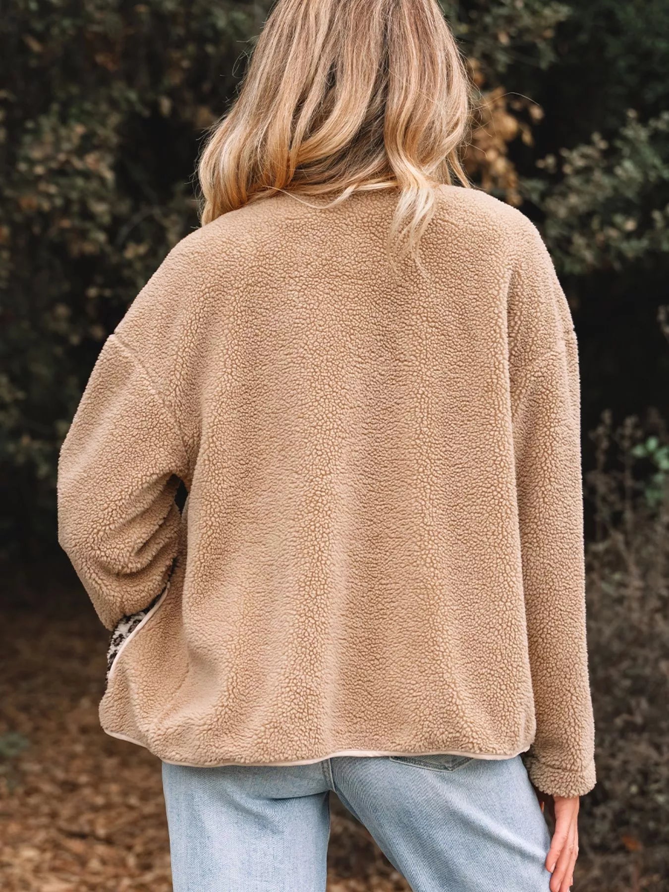 Sherpa Jacket for Women - Leopard Print Trim - Image 3