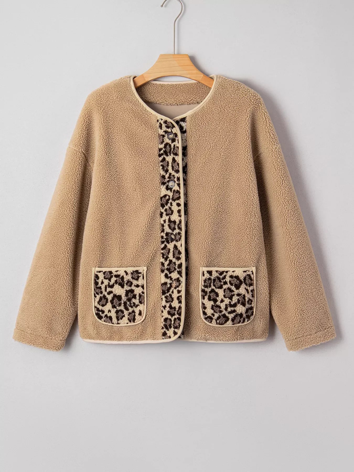 Sherpa Jacket for Women - Leopard Print Trim - Image 9