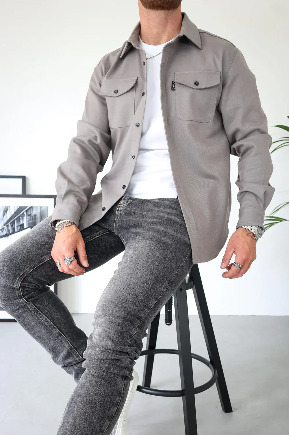 Shirt Jacket for Men - Button-Up Overshirt - Long Sleeve Chest Pocket - Image 2