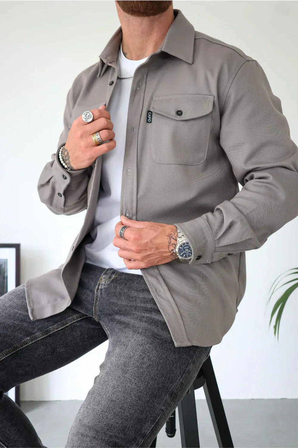 Shirt Jacket for Men - Button-Up Overshirt - Long Sleeve Chest Pocket - Image 1