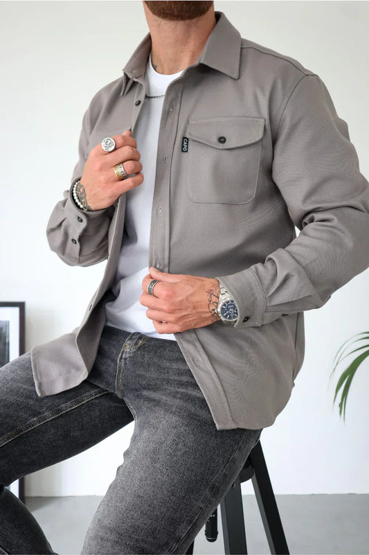 Shirt Jacket for Men - Button-Up Overshirt - Long Sleeve Chest Pocket - Image 1