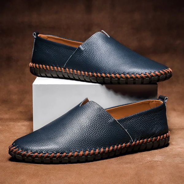 Leather Loafers for Men - Slip-On Shoes Moc Toe - Driving Shoes - Image 1