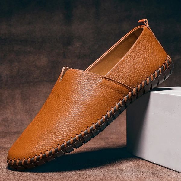 Leather Loafers for Men - Slip-On Shoes Moc Toe - Driving Shoes - Image 2