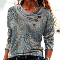 Printed Long Sleeve Blouse for Women - Cowl Neck - Image 1