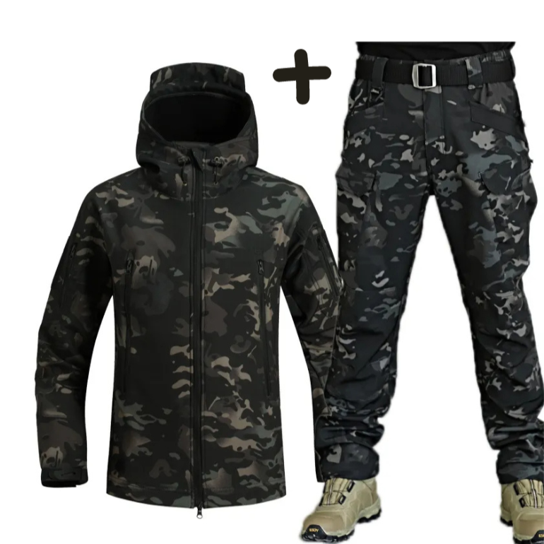 Tactical Hooded Jacket Pants Set for Men - Zip Pockets - Image 5