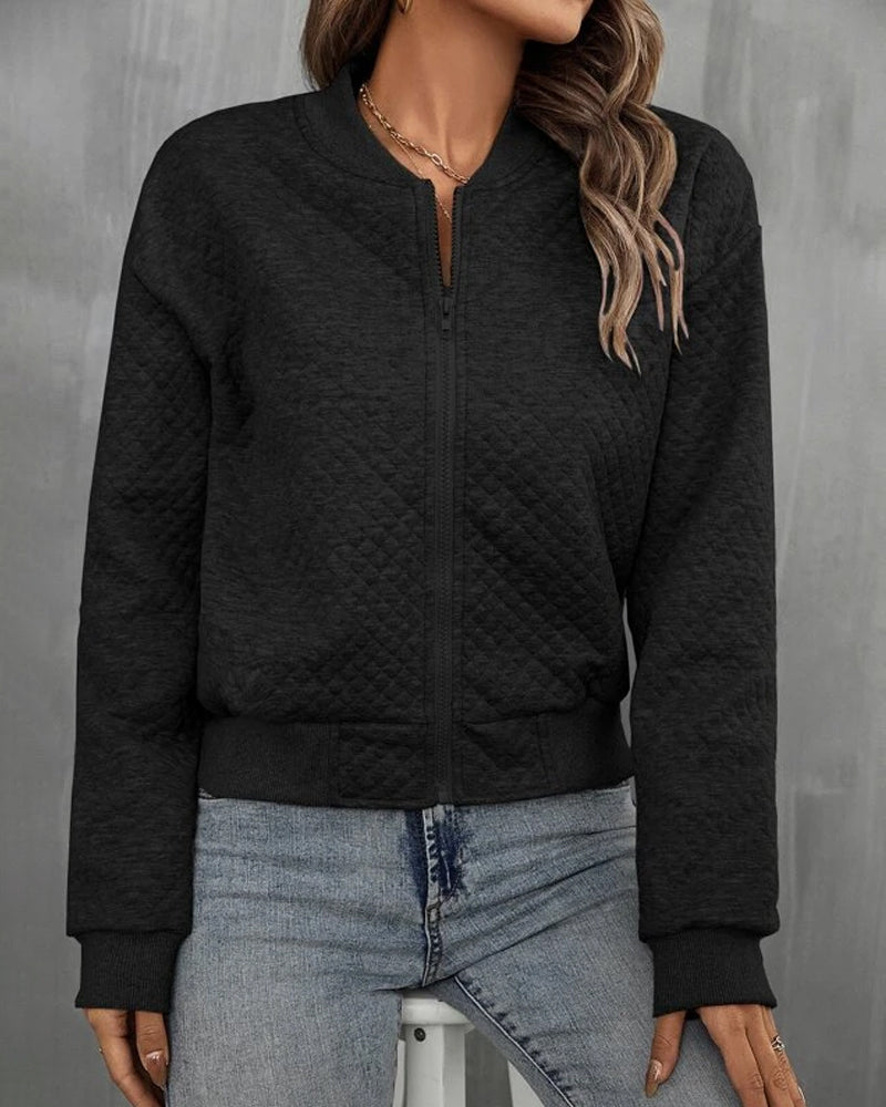 Quilted Bomber Jacket for Women - Zip Up - Image 2