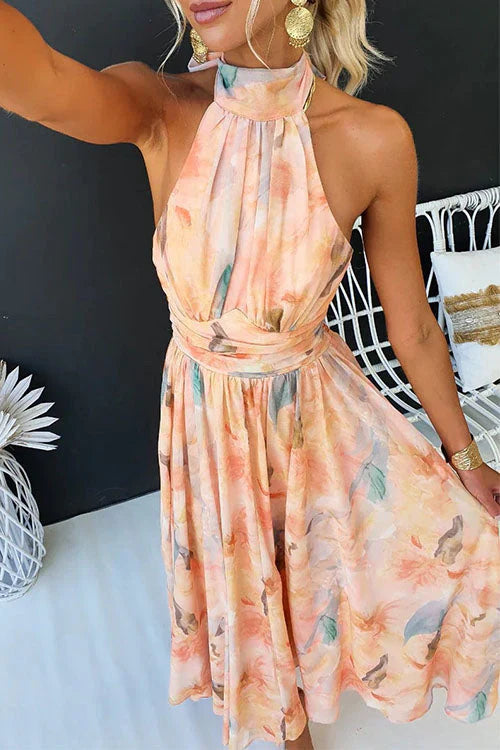 Floral Halter Maxi Dress for Women - Tie Back A-Line - Image 4