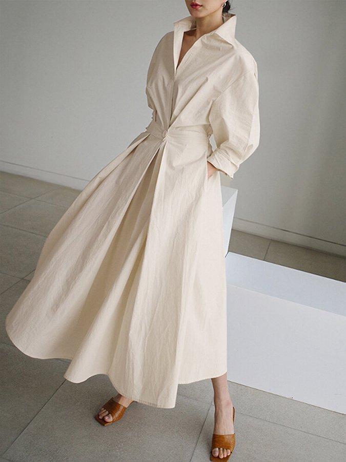 A-Line Midi Shirt Dress for Women - Long Sleeve Belted - Image 1