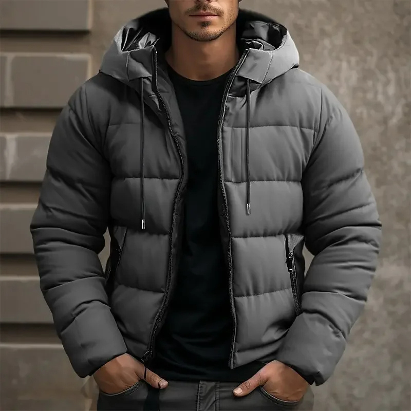 Hooded Puffer Jacket for Men - Zip Front - Image 4