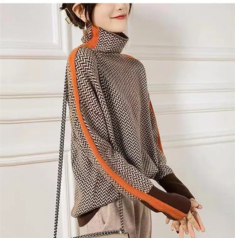 Turtleneck Patterned Sweater for Women - Long Sleeve - Image 7