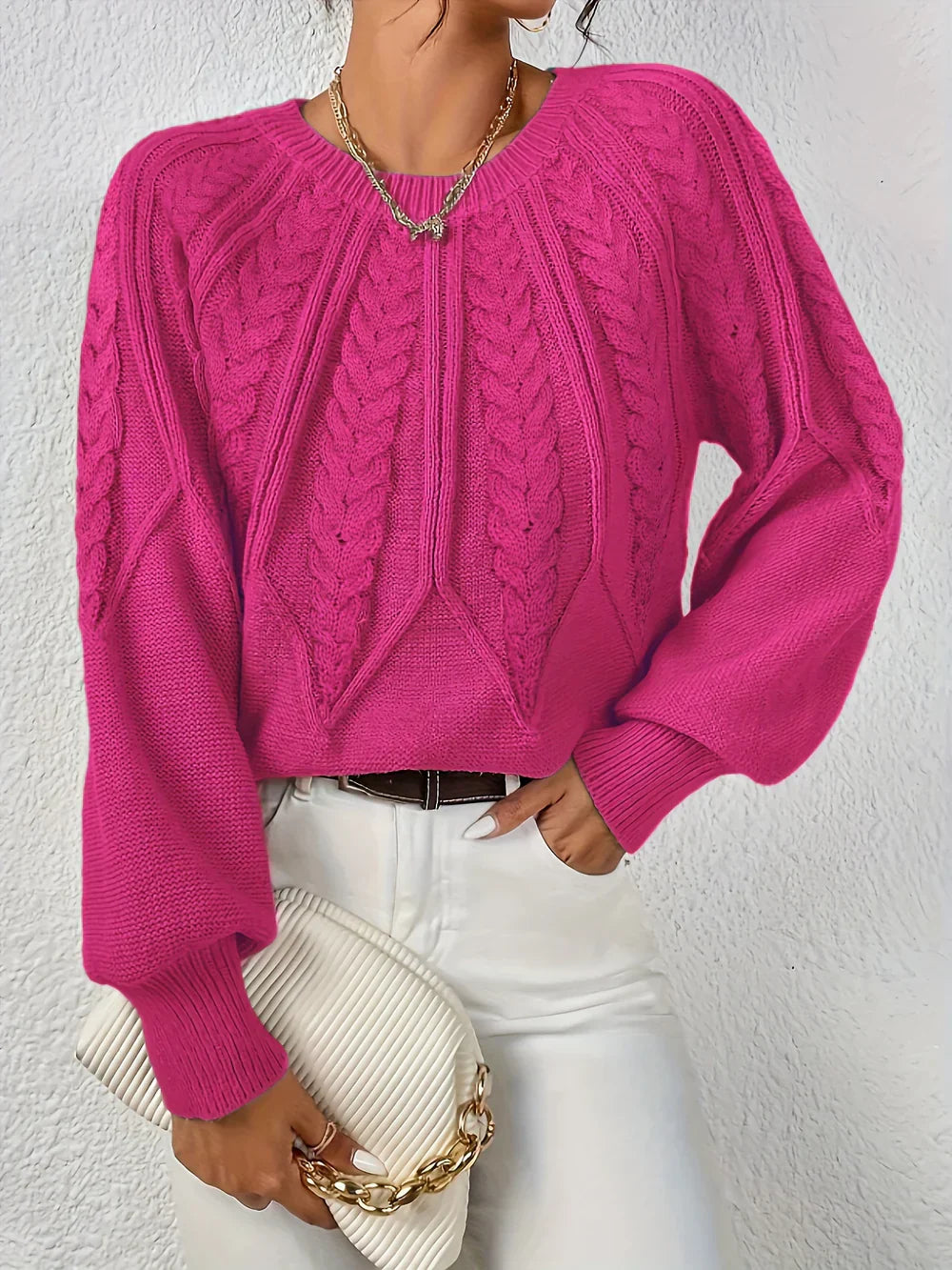 Cable Knit Sweater for Women - Raglan Sleeve - Image 8