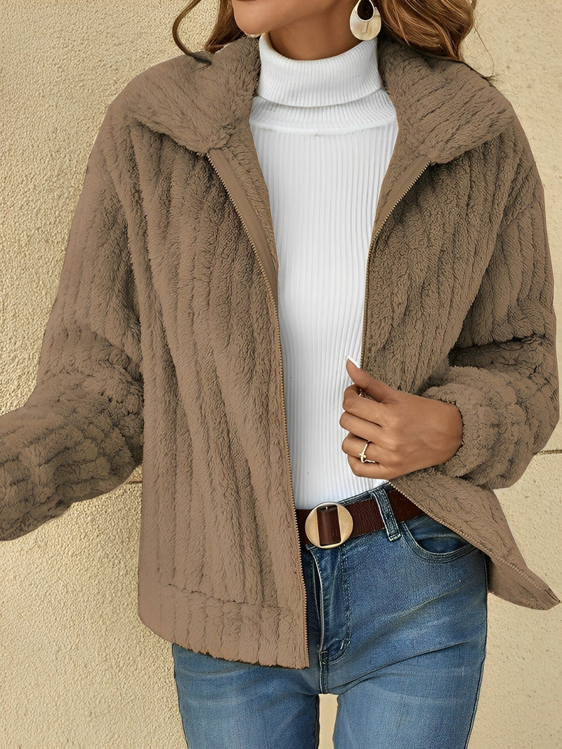 Collared Zip-Up Jacket for Women - Long Sleeve - Image 5