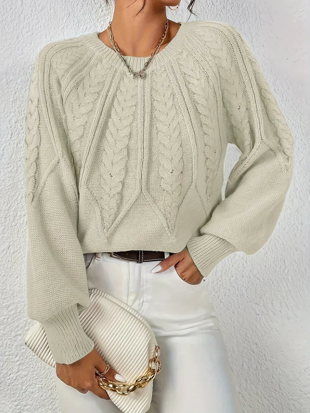 Cable Knit Sweater for Women - Raglan Sleeve - Image 3