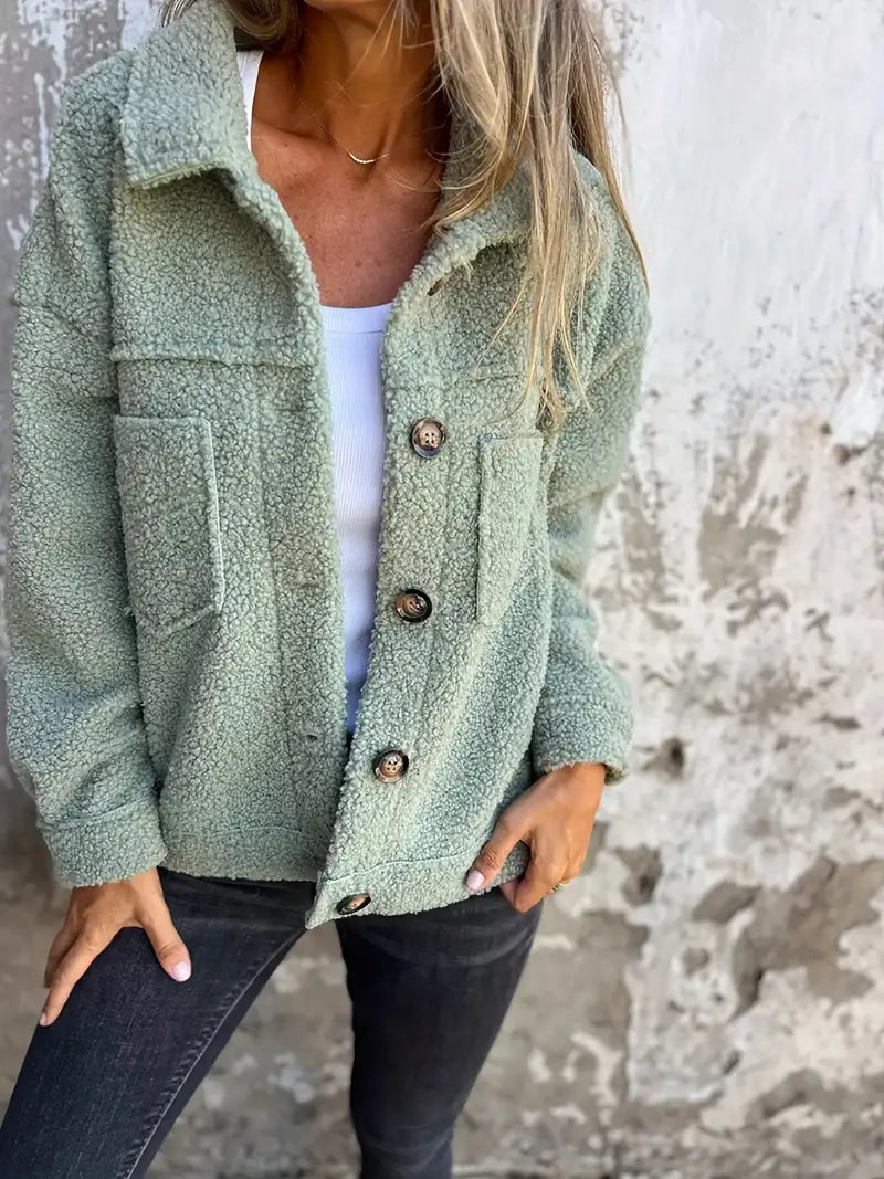 Fleece Button-Down Jacket for Women - Long Sleeve - Image 3
