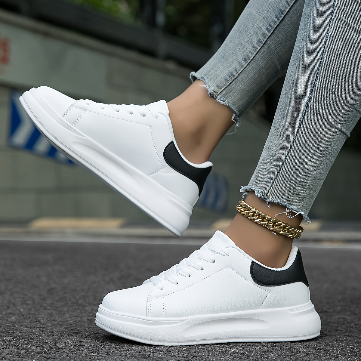 Platform Sneakers for Women - Contrast Heel Detail - Image 1
