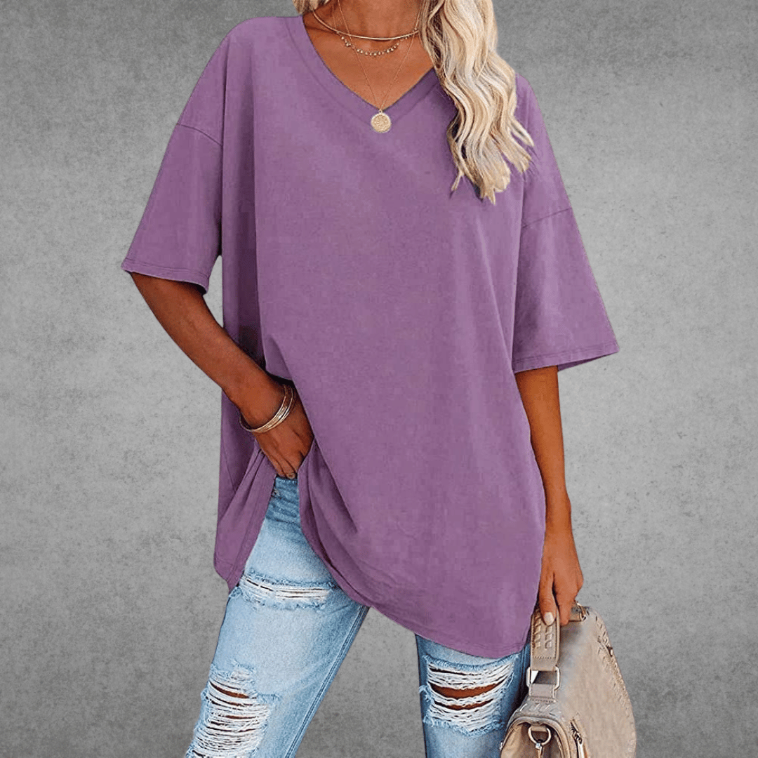 Oversized V-Neck T-Shirt for women - Short Sleeve Loose Fit - Tunic Length Casual - Image 6