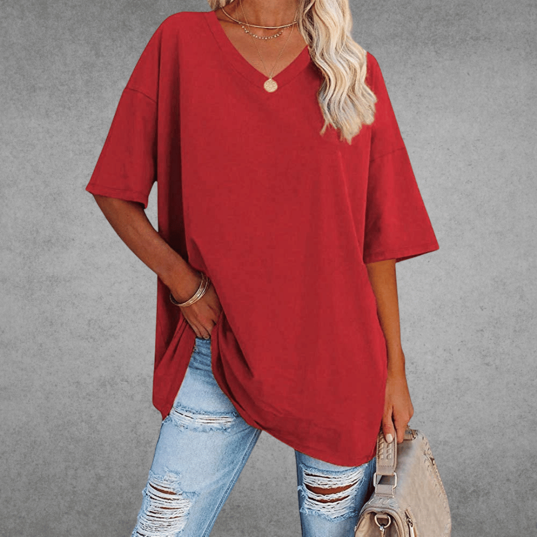 Oversized V-Neck T-Shirt for women - Short Sleeve Loose Fit - Tunic Length Casual - Image 7