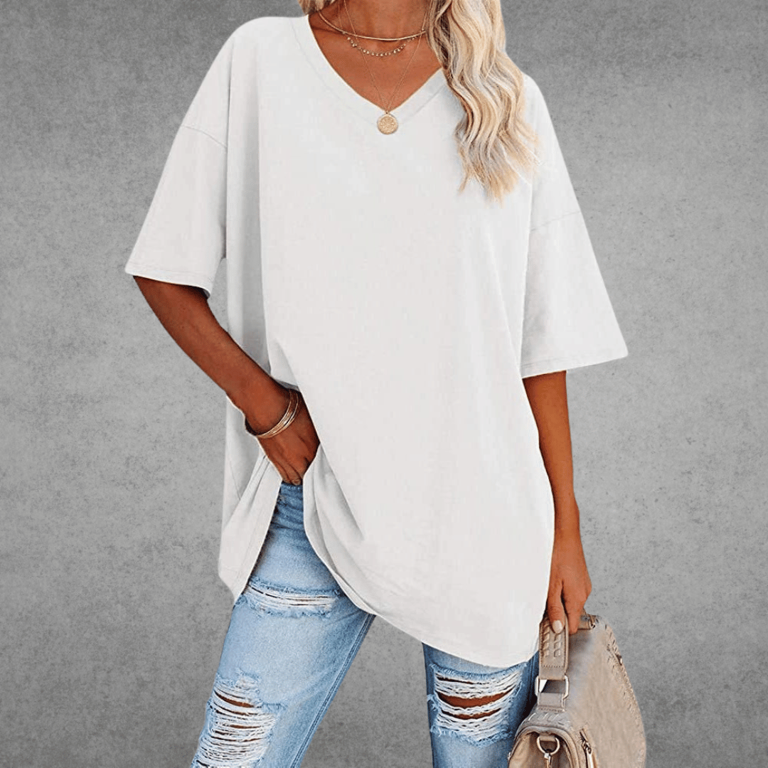 Oversized V-Neck T-Shirt for women - Short Sleeve Loose Fit - Tunic Length Casual - Image 12