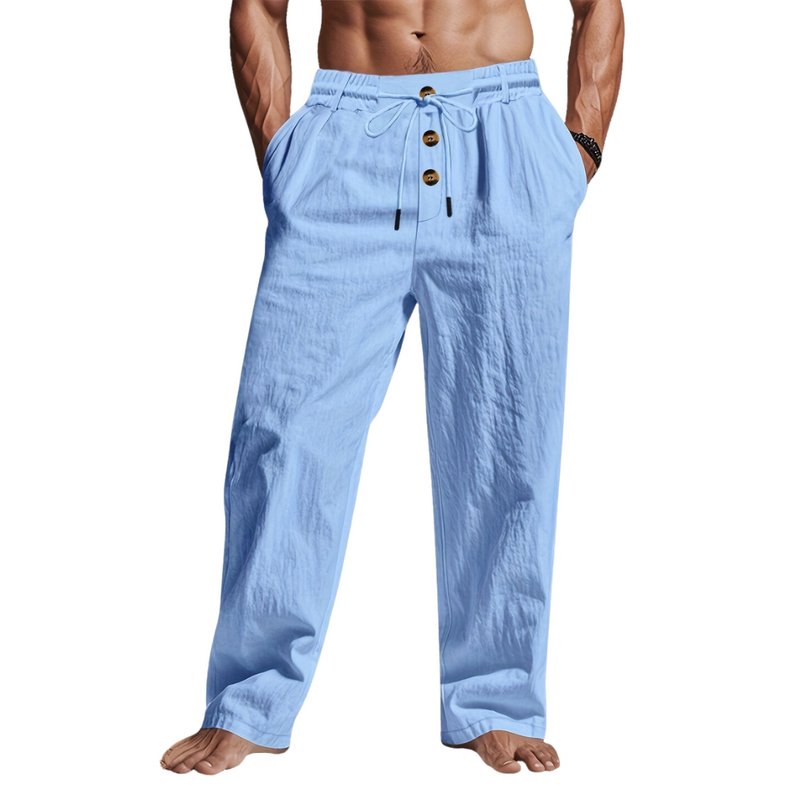 Linen Drawstring Pants for men - Loose Fit - Casual Elastic Waist Pleated Button Front - Image 2
