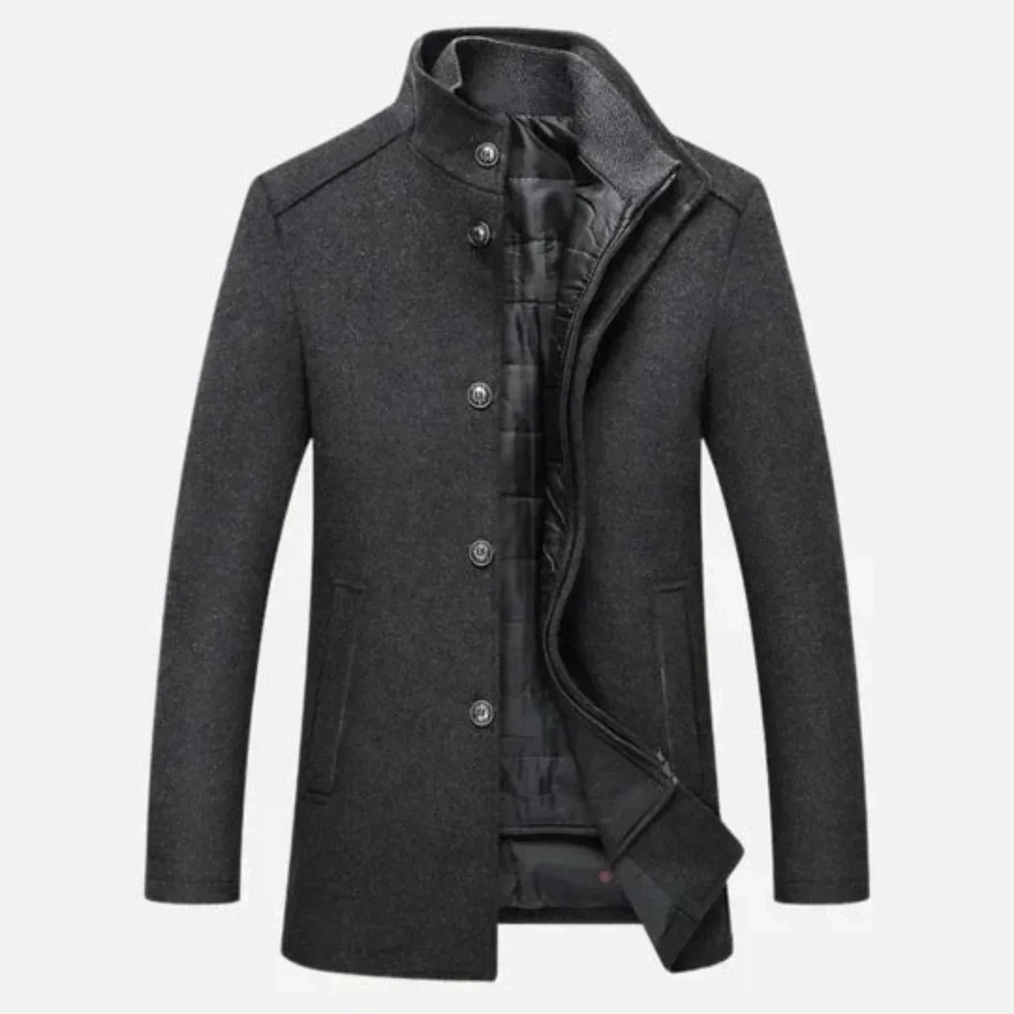 Stand Collar Overcoat for Men - Button Front - Image 2