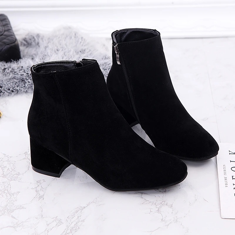 Ankle Boots Shoes for Women - Block Heel - Image 5