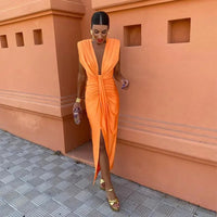 Plunge Midi Dress for Women - Sleeveless Slit - Image 3