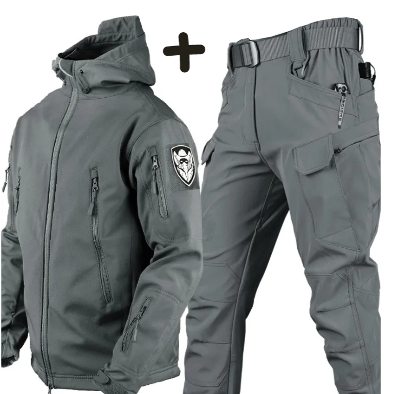 Tactical Hooded Jacket Pants Set for Men - Zip Pockets - Image 4