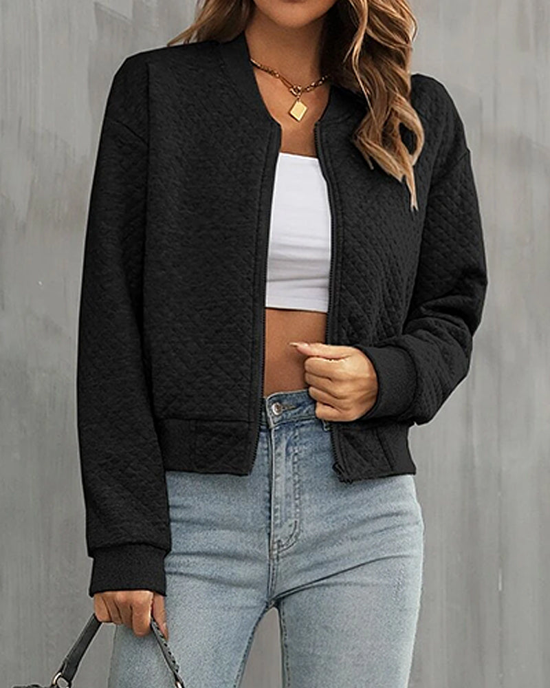 Quilted Bomber Jacket for Women - Zip Up - Image 1