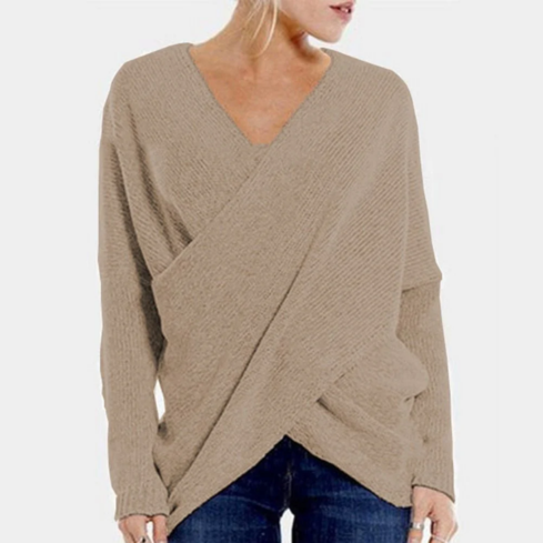 V-Neck Wrap Front Sweater for Women - Long Sleeve - Image 5