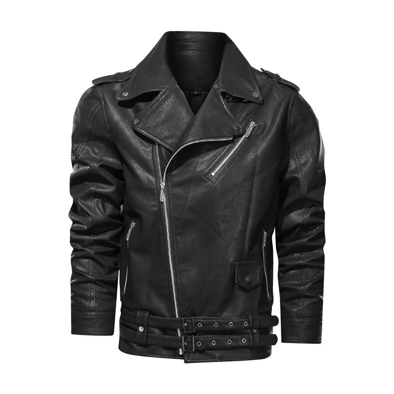 Leather Biker Jacket for Men - Asymmetrical Zip - Image 1