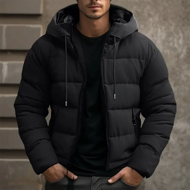 Hooded Puffer Jacket for Men - Zip Front - Image 5