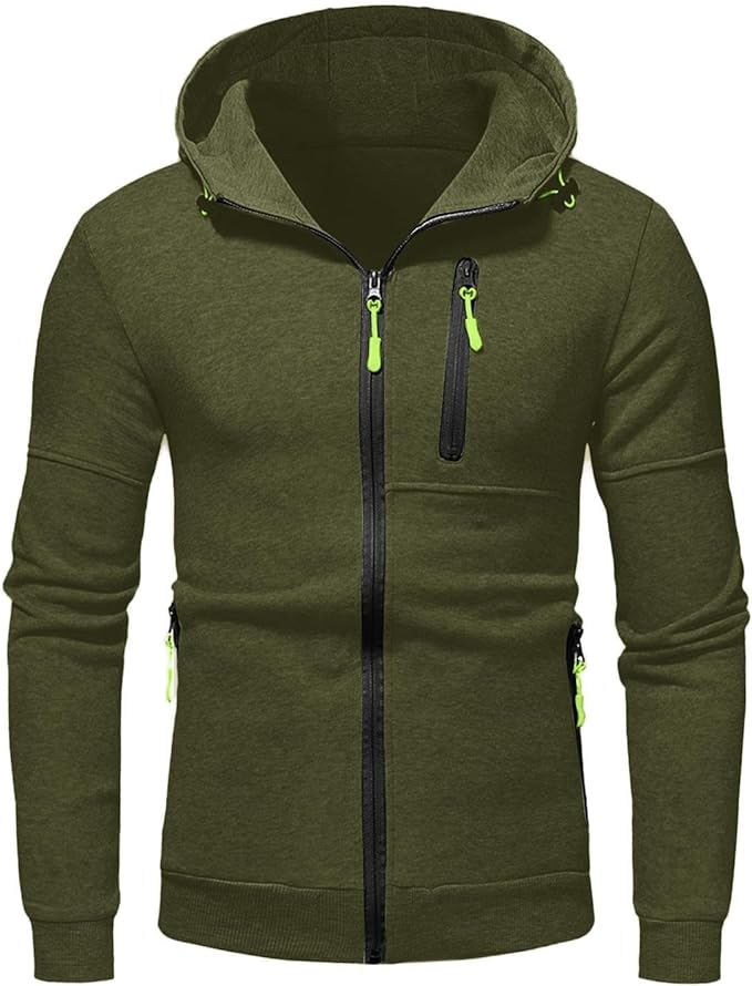Hooded Full Zip Jacket for Men - Zip Pockets - Image 6