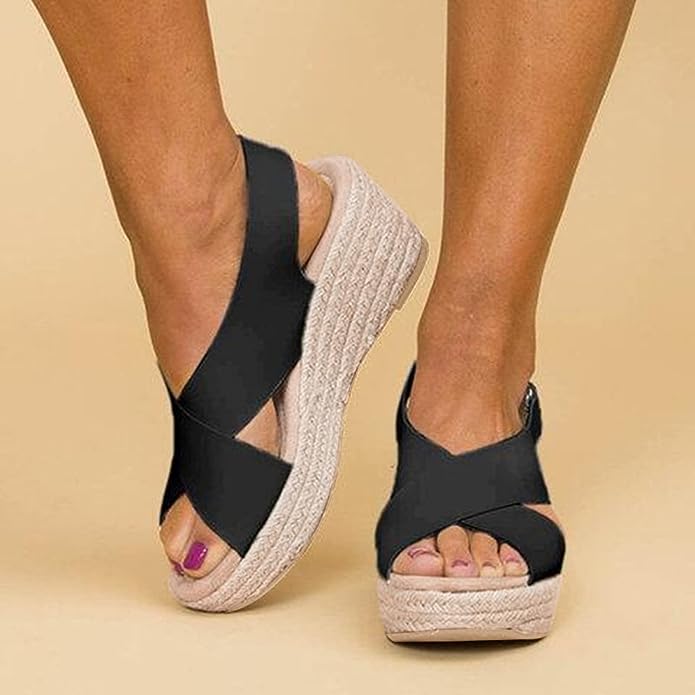 Wedge Platform Sandals for women - Cross Strap Ankle Strap - Open Toe Espadrille Wedge - Image 1